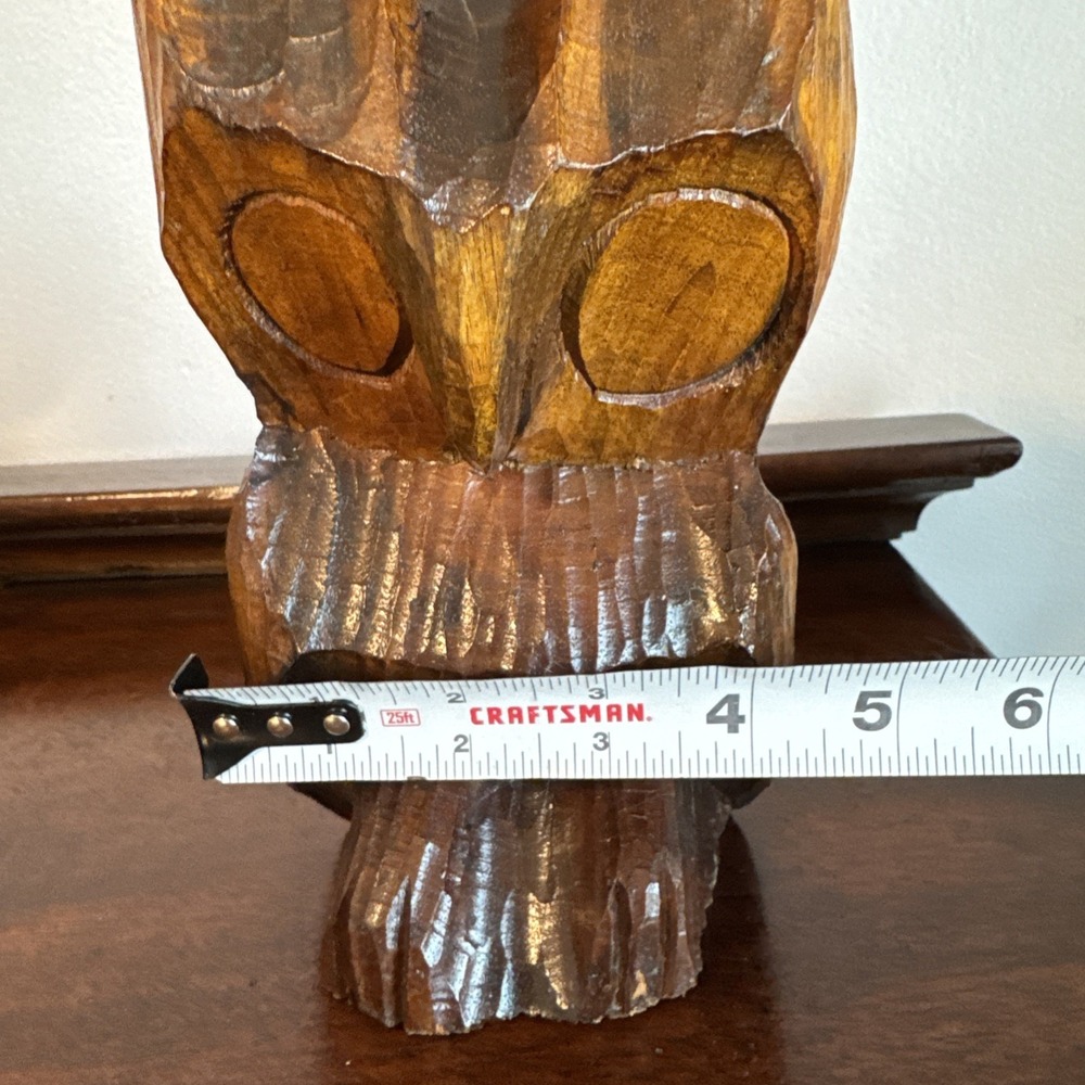 8.5" Carved Wooden Owl Primitive Handmade Wood Owl Barn Owl Vintage - Picture 10 of 11